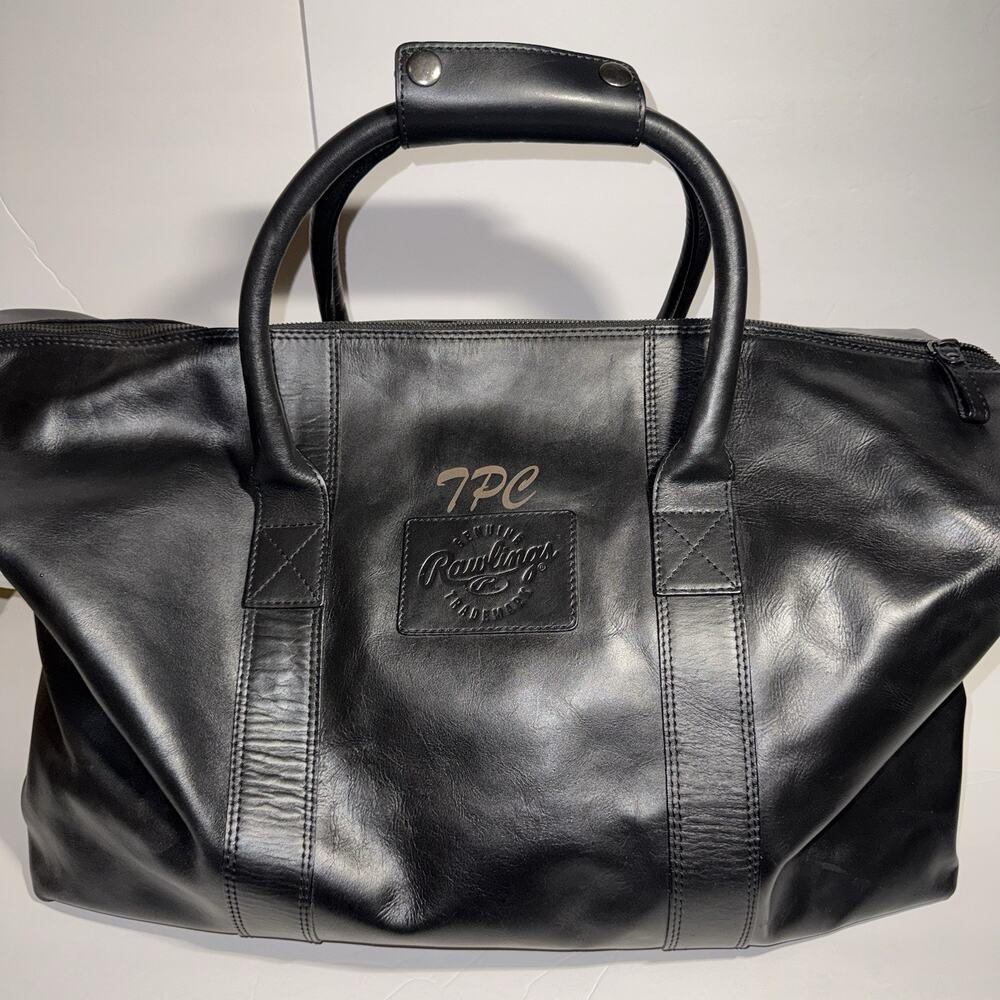 Rawlings Genuine Leather Baseball Travel Duffle Carry On Bag Black New READ